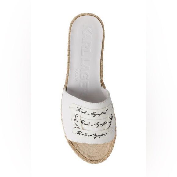 Karl Lagerfeld Logo Embroidery Platform Espadrille Women Cherie white size 8 NWT - Picture 1 of 9